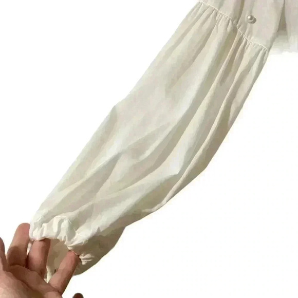 Zara Blouse Women’s Medium Ivory Sheer Long Sleeve Button-Up Pearl Embellished - Picture 5 of 10